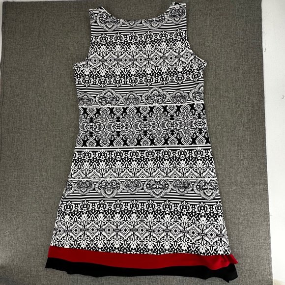 R&K Dress Black‎ White Red Round Neck Sleeveless Large Stretch Mandala Print - Picture 11 of 15